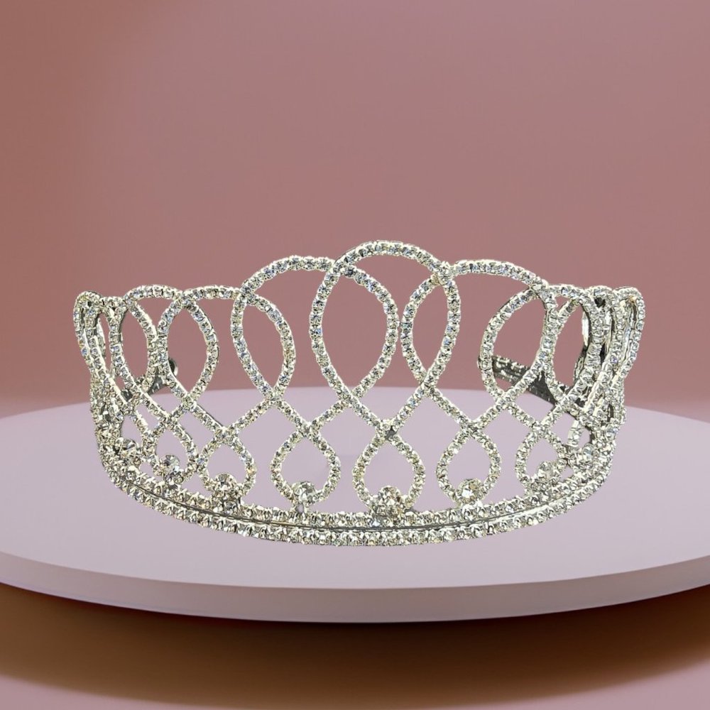Statement Rhinestone Tiara Silver Plated # T-002-A